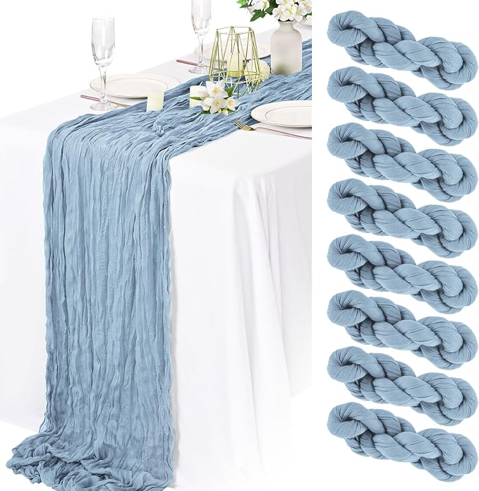 8 Pack Dusty Blue Cheesecloth Table Runner 10FT Long Boho Gauze Fabric Table by Lamshionow