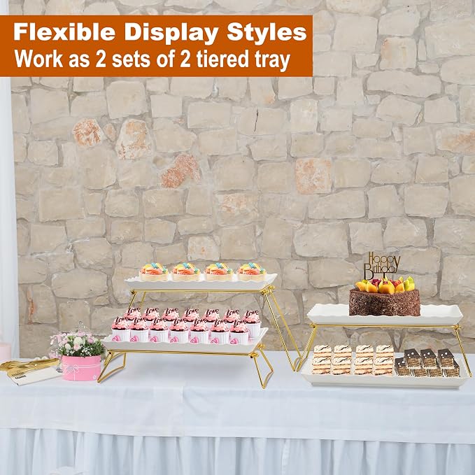 KAQAHIDO Extra Large 4 Tier Serving Tray Set, Tiered Trays Stand - Image 6