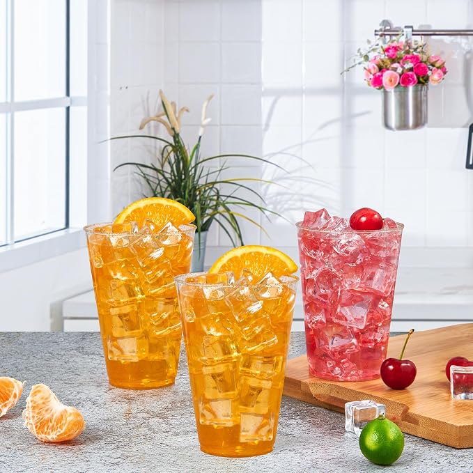 Vplus 100 Pack 14 OZ Gold Glitter Disposable Plastic Cups Glasses - Image 6
