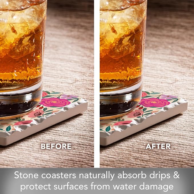 Thirstystone Floral Birds 4 Pack Assorted Tumbled Tile Stone Coasters | 4" - Image 4