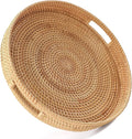 HITOMEN 14.2" Hand-Woven Round Rattan Serving Tray Decorative Ottoman Wicker by HITOMEN