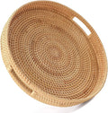 HITOMEN 11.8" Hand-Woven Round Rattan Serving Tray Decorative Wicker Trays by HITOMEN