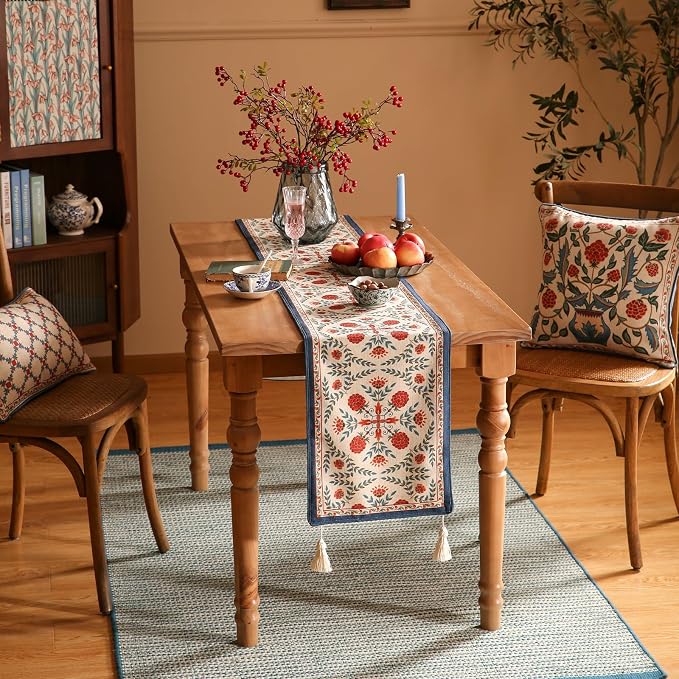 Patdrea Designer French Elegant Linen Table Runner, Colorful Floral Pattern - Image 7