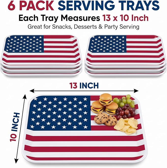 Vesici 6 Pack 4th of July Serving Trays 13x10 Inch American Flag Melamine - Image 2