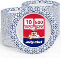 10 inch Disposable Paper Plates 500 Count | Soak Proof, Cut Proof, Heavy Duty by JOLLYCHEF