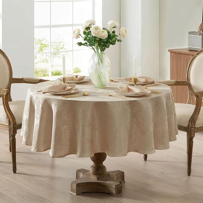 Newbridge Barcelona Luxury Damask Fabric Tablecloth, 70” Round, 100% Polyester - Image 5