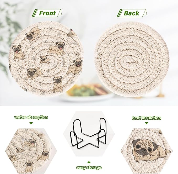 Pugs Dog Paw White Print Coasters - Image 4