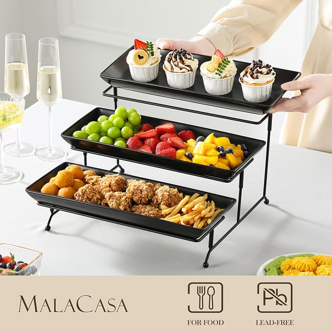 MALACASA 3 Tier Serving Trays for Party, Stoneware Serving Platters and Trays - Image 3