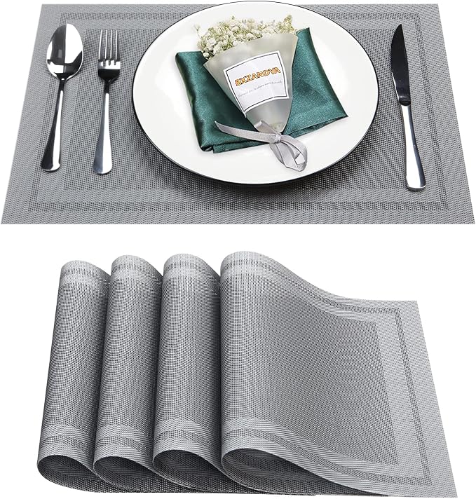 Placemats Set of 4, Vinyl PVC Heat Resistant Washable Placemats Set, Non Slip by BxzanDya-LifeSmartMaker