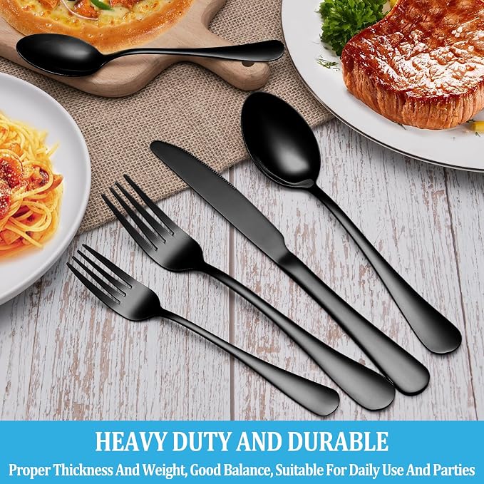 40 Pcs Black Silverware Set, Stainless Steel Flatware Set Service - Image 7