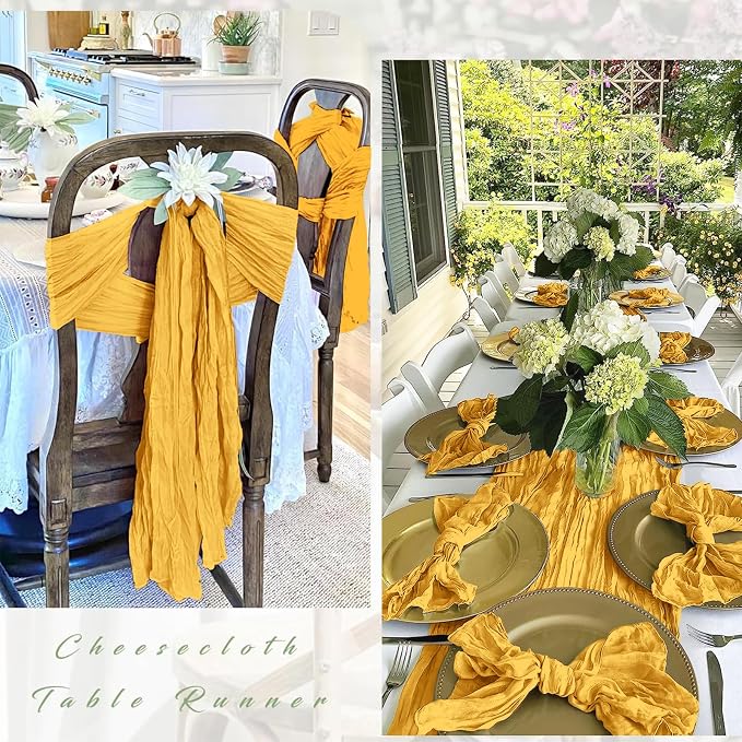 25 Pack Gold Polyester Gauze Table Runner, 17 x 108 Inch, Bohemian Style - Image 3