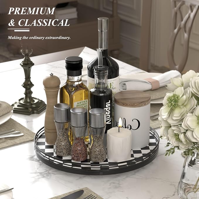 AMH 13-Inch Black and White Checkerboard Lazy Susan - Image 2