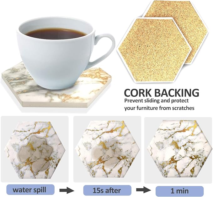Coasters Set of 8 with Metal Holder Stand, Marble Design Ceramic Coaster Set - Image 5