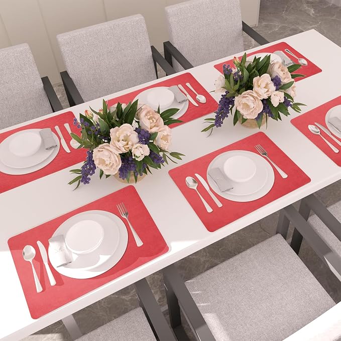 Maxpearl Faux Leather Placemats Set of 8, Light Red | Waterproof - Image 6