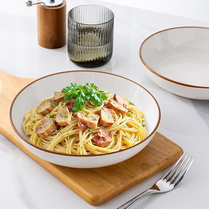 AmorArc 8.5’’ Ceramic Pasta Bowls Set of 6, 36oz Large Stoneware Bowls Set | - Image 4