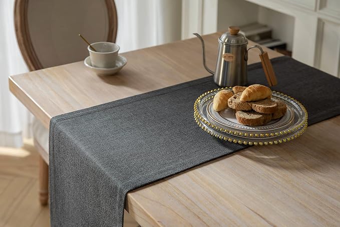Burlap Style Farmhouse Table Runner, 14x48 Inches Graphite Grey | Thick Durable - Image 4