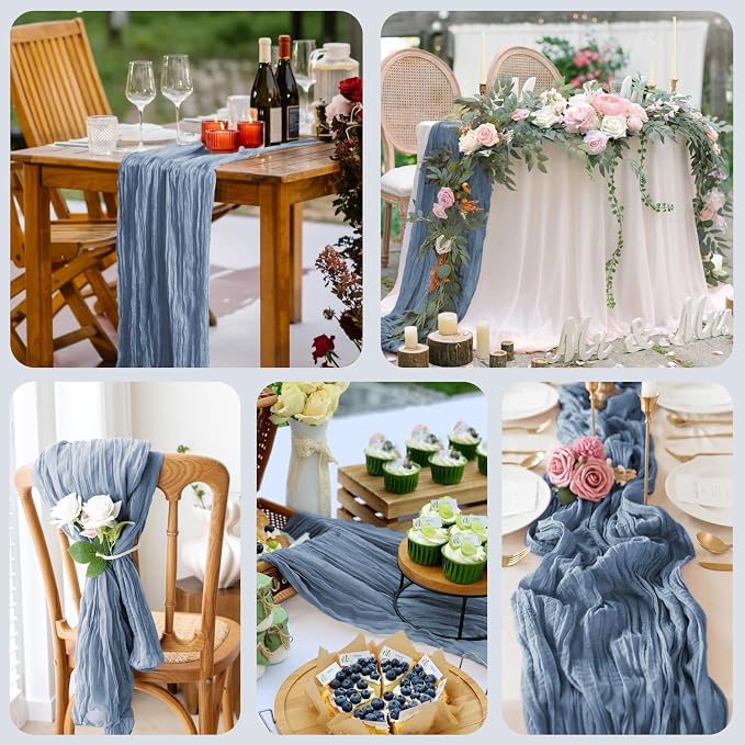Cheesecloth Table Runner Dusty Blue 10FT Boho Gauze, 12 Pack | 120 Inch Cheese - Image 7