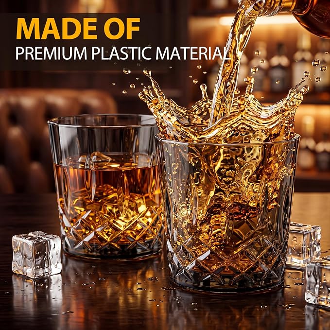Yungyan 12 Pcs Plastic Clear Whiskey Glasses, 10 oz Unbreakable Reusable Old - Image 3