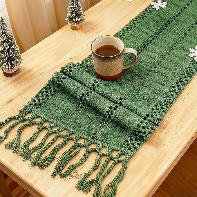 Sage Green Boho Table Runner for Home Decor 108 Inches Long by Niviy