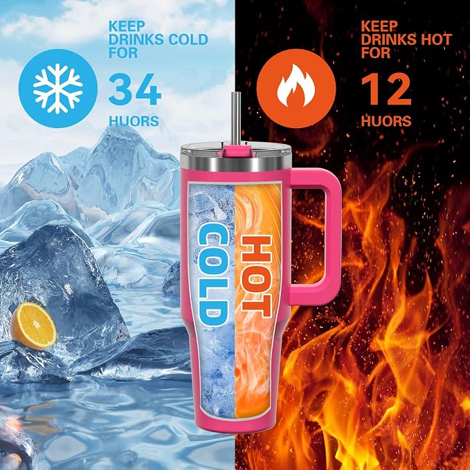 40 oz Tumbler with Handle, Tumbler with Lid and Straw, Double Wall Insulated - Image 2