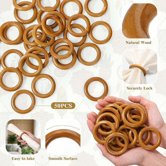 Thenshop 50 Pcs Decorative Wooden Napkin Rings Bulk Exquisite Round Dining - Image 3