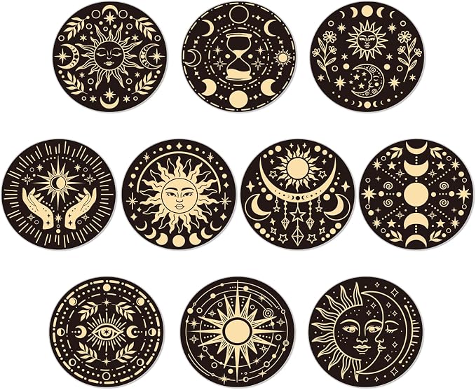 10pcs Coasters for Drinks Abstract Sun and Moon Absorbent Coasters Set Lunar by Unknown