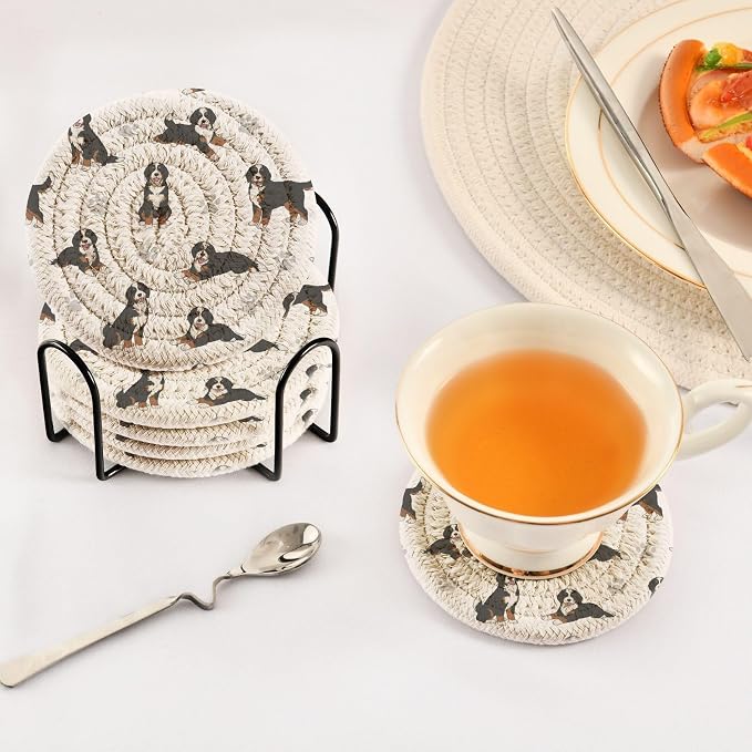 Bernedoodle Dogs White Pattern Coasters - Image 5