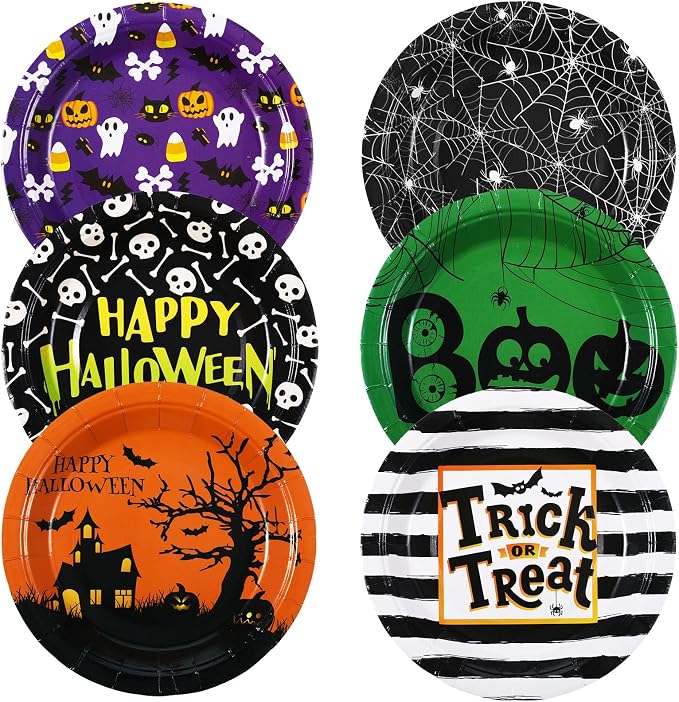 120 Pcs Halloween Paper Plates 7 Inch Spider Web Party Plates, Pumpkin Spooky by Umigy