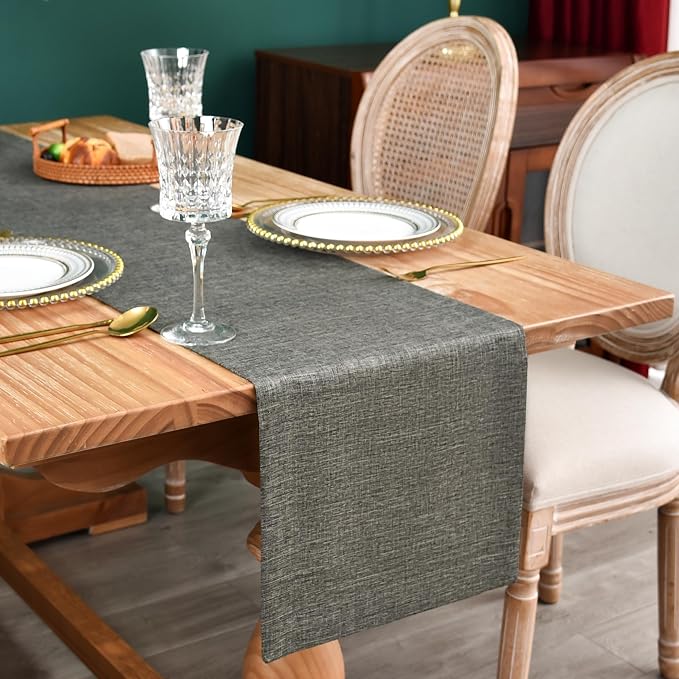 NEWISHER Farmhouse Rustic Faux Linen Dark Grey Table Runner 13x48inch | Dark by Newisher