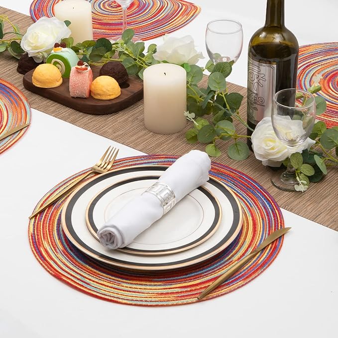 SHACOS Round Braided Placemats Set of 8 Washable 15 inch Round Table Mats - Image 6