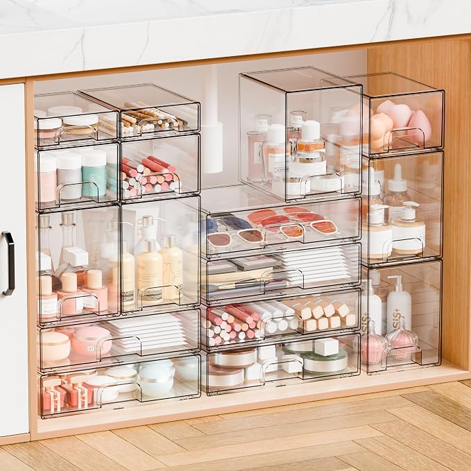 6 Pack Small Stackable Storage Drawers, 4.4 Inch Tall Stacking Acrylic Clear - Image 7