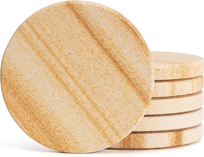 Natural Sandstone Coasters Set of 6, Heat Resistant, Scratch-Resistant by YONGHEE