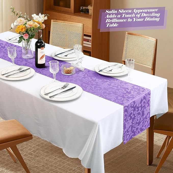 MILVOWOC 12 Pack Lilac Satin Table Runner, 12 x 72 Inch | Jacquard Damask - Image 6