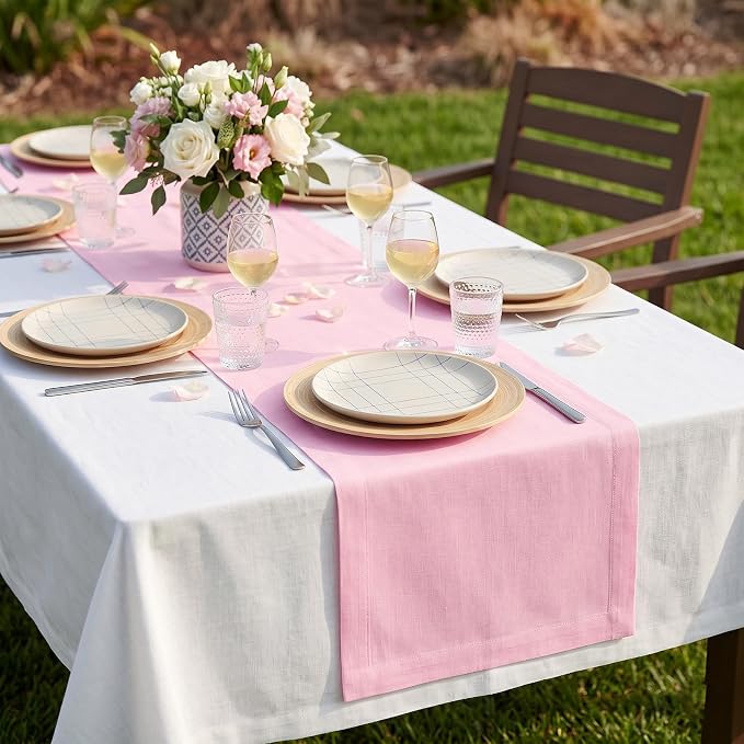 Solino Home 100% Pure Linen Table Runner Pink Lemonade, Fete 14 x 120 in | - Image 2