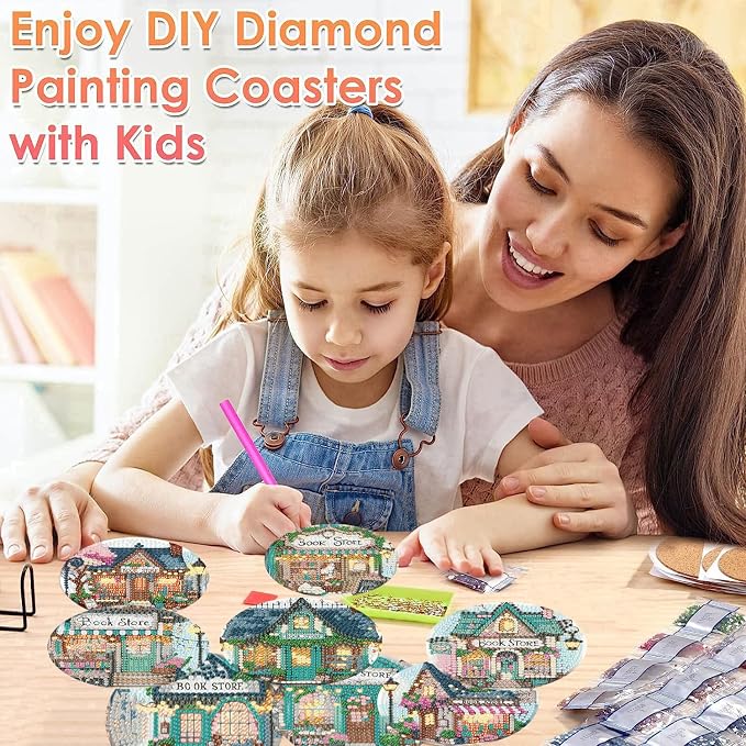 ijbnhd Diamond Art Coasters Kits, Book Store, 4x4 inch | Cork Wooden Pad - Image 4