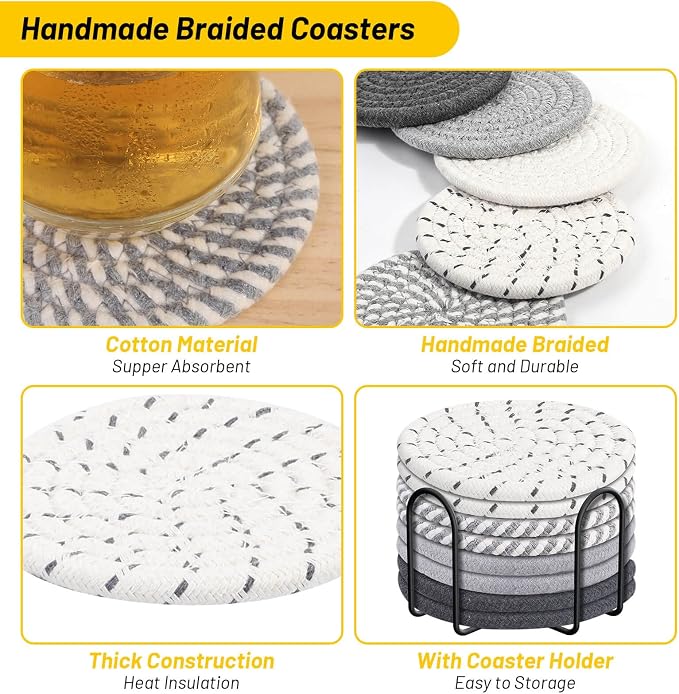 Billbotk 10 Pieces Coasters for Drink Absorbent, 5 Colors Drink Coasters - Image 3