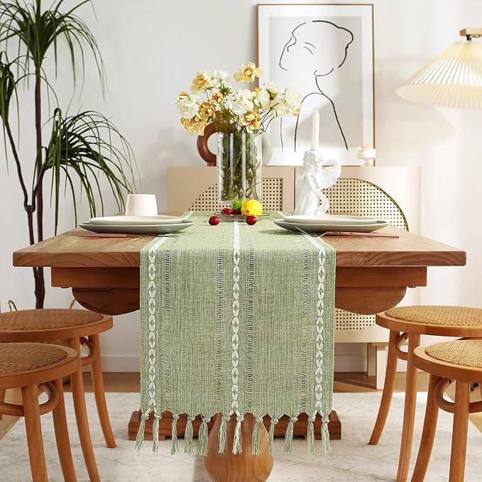 Rustic Boho Table Runner, Linen Table Runner, Farmhouse Table Runners 72 Inches - Image 2