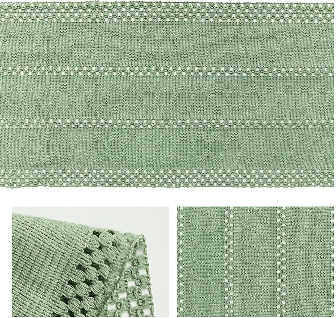 Artoid Mode Light Green Woven Farmhouse Hollow Table Runner 12x90 Inch | - Image 5