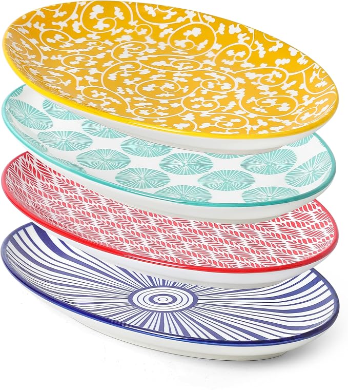 Selamica Ceramic Serving Plates, 10 Inch Oval Dinner Plates Set of 4, Small by Selamica