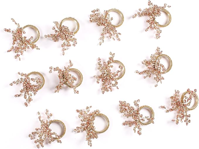 Copper Gold Beaded Napkin Ring Set of 12 by HomebiaDesigns