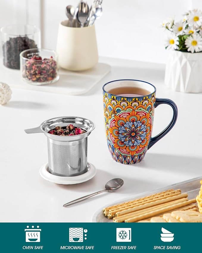 vancasso Ceramic Tea Mug with Infuser and Lid, 18 Ounce Bohemian Loose Leaf Cup - Image 4