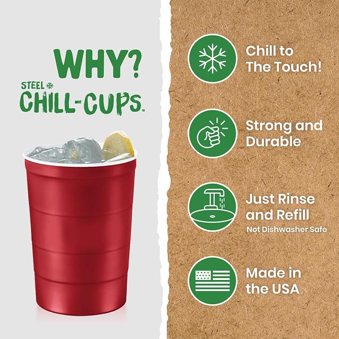 Steel Chill Cups 16 oz. Durable & Reusable Party Cups - Image 2