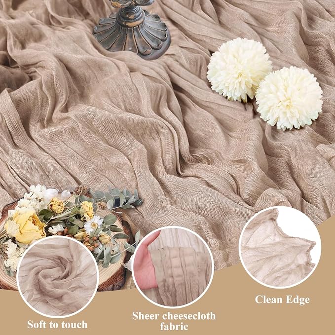 Asee'm 6pcs Nude Pink Cheesecloth Table Runner Summer Boho Rustic 10FT | Fall - Image 3