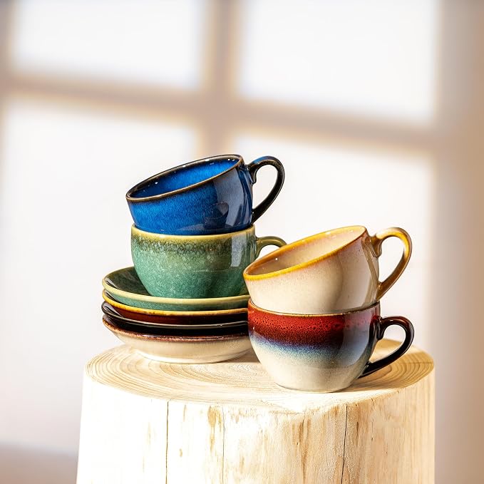 Porcelain Coffee Cup with Saucer Spoon, Vintage Design Ceramic Latte Art - Image 7