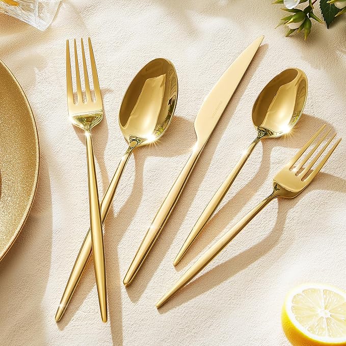 18/10 Silverware Set for 12, 60 Piece Gold Stainless Steel Flatware Cutlery | - Image 6