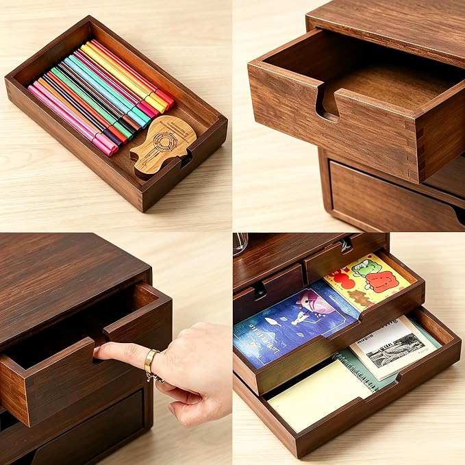 Bamboo Desk Organizer, 100% Natural Bamboo Desktop Drawer Organizer, Dark Brown - Image 5