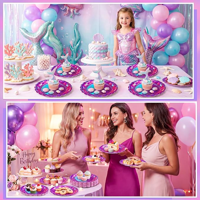 NatNarr 30 Pk Iridescent Pink Plates 9" Holographic Dessert Cake Plates | - Image 5