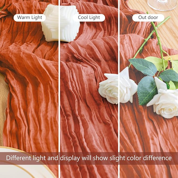 Cheesecloth Table Runner 10FT 3Pcs Terracotta Boho Gauze Sheer Runners | Cheese - Image 5