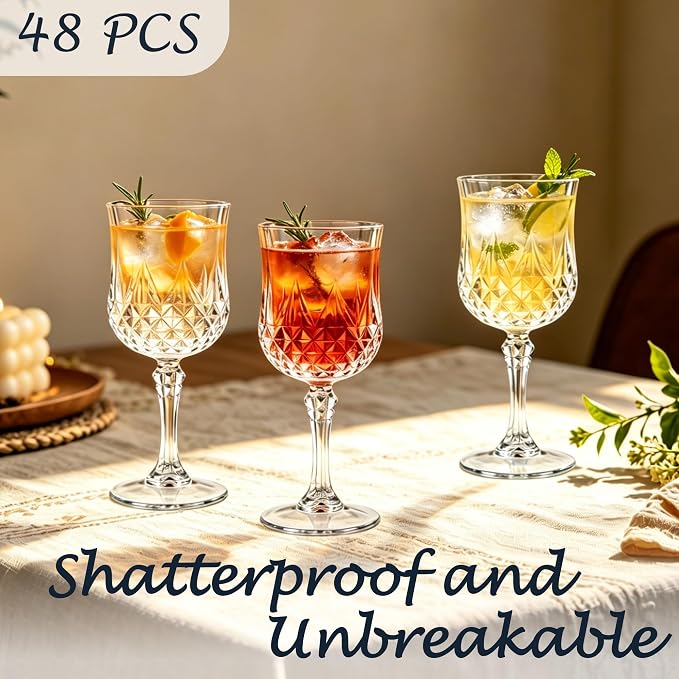 48Pack Plastic Wine Glasses, 7oz Vintage Goblets - Image 3