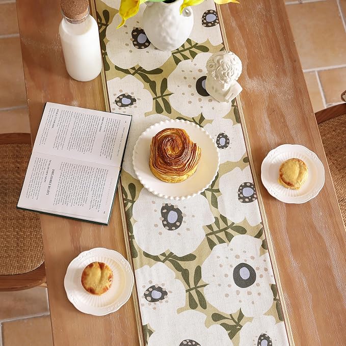 bilin gaier Designer French Linen Extra Long Table Runner, Floral Pattern - Image 3